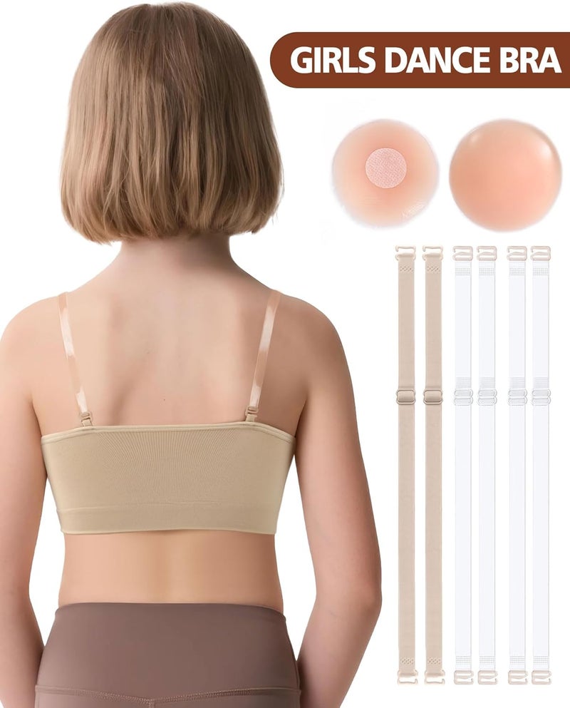 iMucci Training Bras for Girls Seamless Bra Girls Nude Bra with 2 Pairs Adjustable Clear Bra Straps Silicone Pads - Image 2